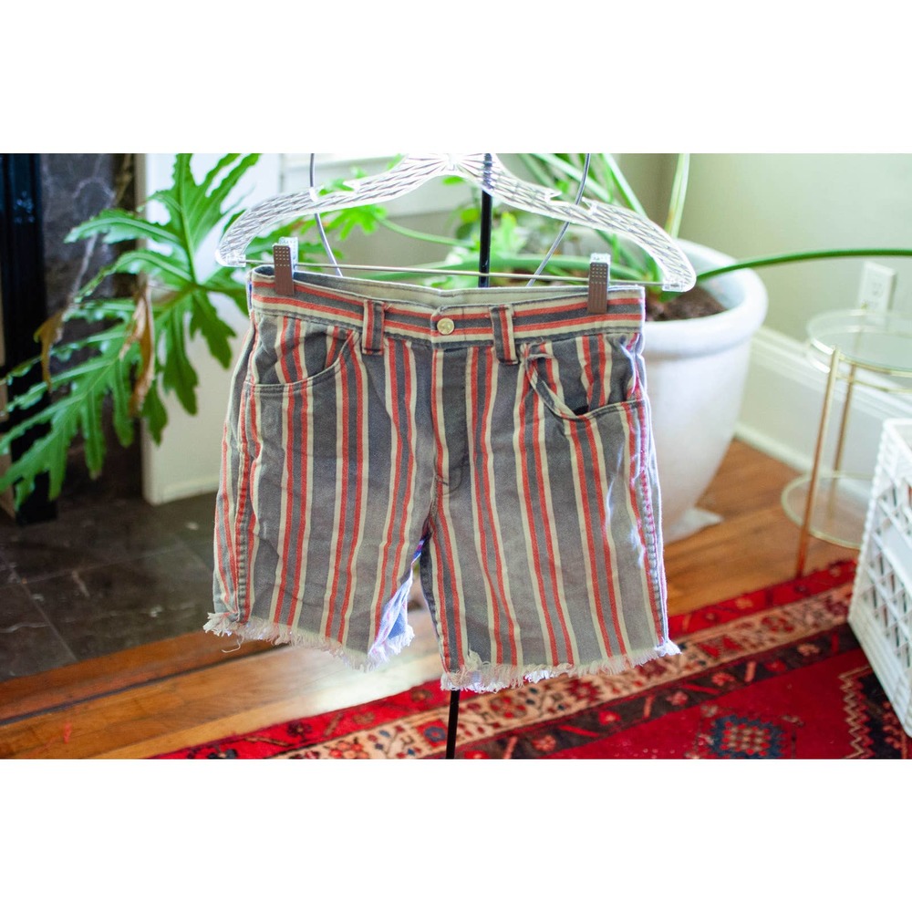 vintage 70s high waisted striped denim cut off shorts